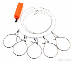 Кукан Namazu металл. трос 3,0 м, d-2 мм, 5 круг. карабинов, с поплавком (уп. PVC чехол)