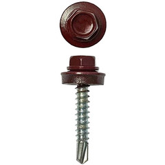 Саморез 4,8*50 сверло,гол.шестигр.с шайбой, RAL 3009 ( оксид красный) Pront