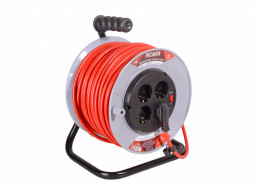 Удлинитель силовой на металлической катушке СУ-3х1,5-50/2 с выключателем 4 розетки РЕСАНТА